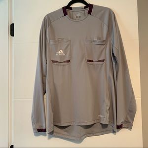 adidas Men's Long-Sleeve Referee Jersey in Light Gray with Maroon Accents